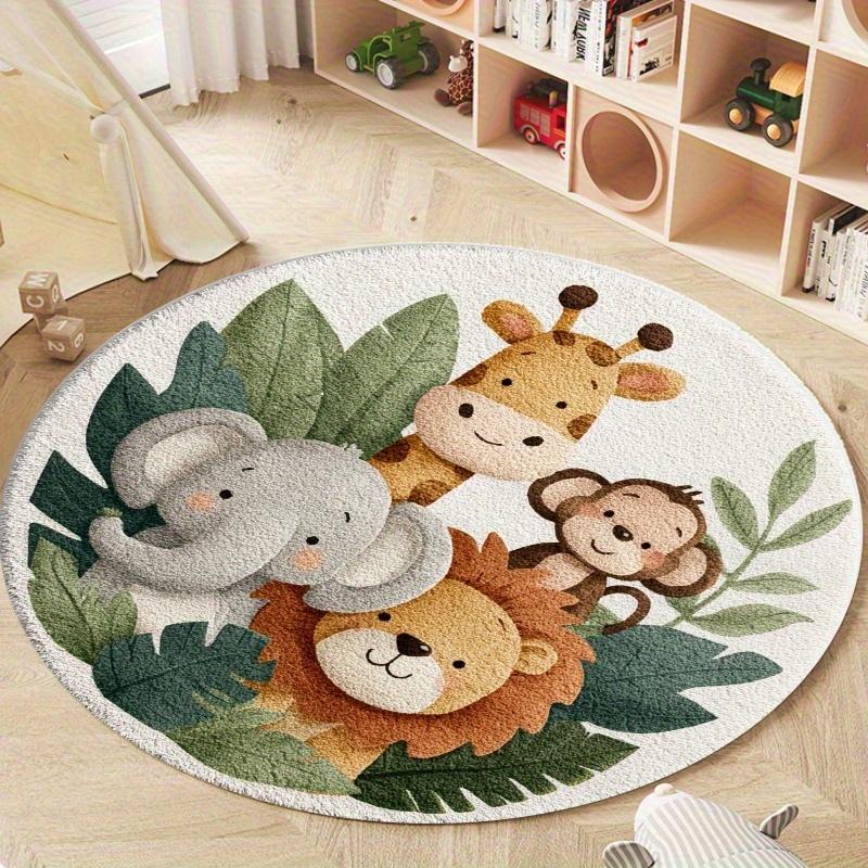 1pc Tropical Jungle Animal Round Rug, 850g/m² Velvet Material, Living Room/bathroom/nursery/yoga Mat, Simple Design, Indoor/outdoor Use, Style