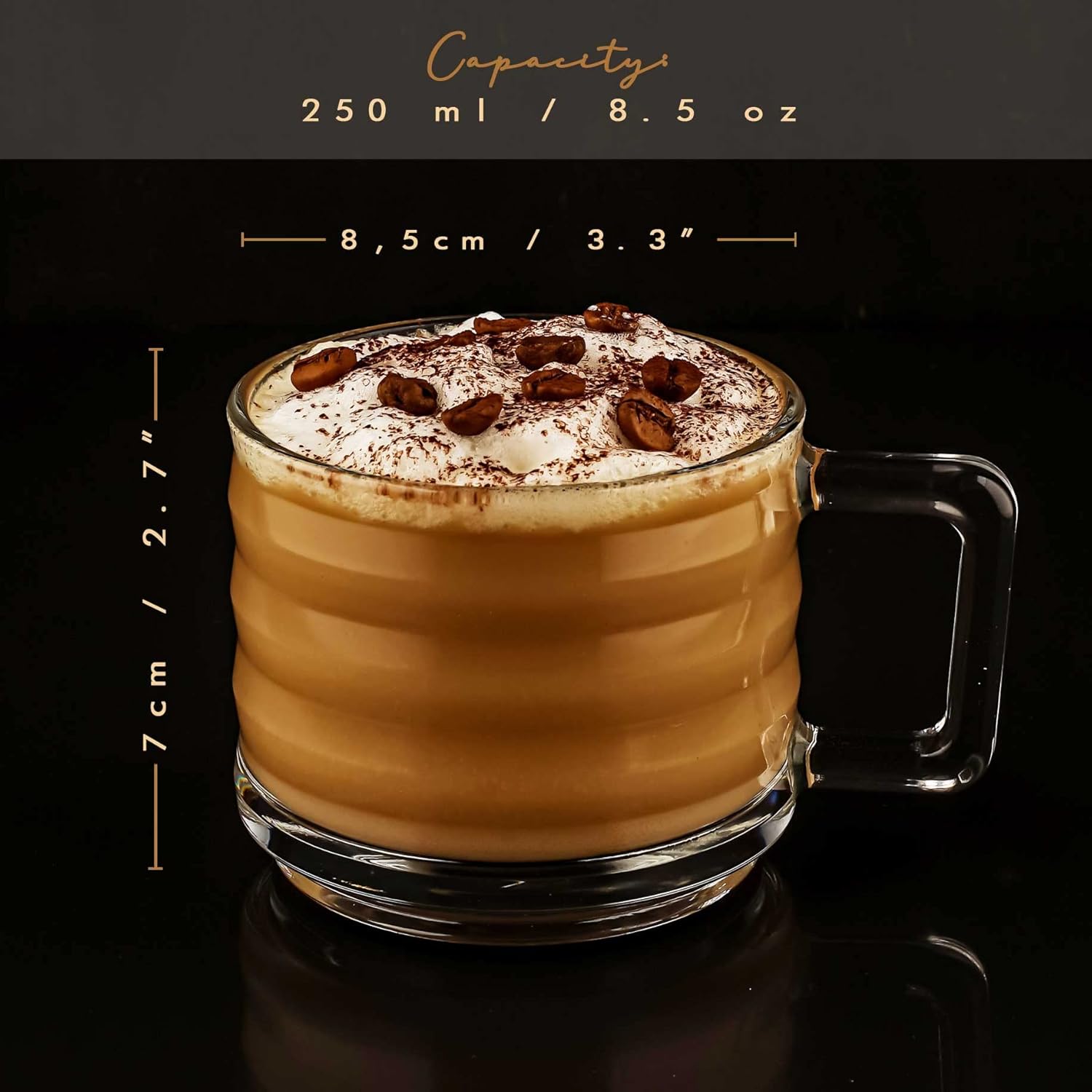 Stackable Coffee Cup Set, Fully Tempered Coffee Mug, Cup Set, Ribbed Glassware, Glass Coffee Mugs, Turkish Coffee Cup Set, Cappuccino Cup, Housewarming (250cc/8.5oz) (Set of 2) Stackable Coffee Cup Set, Fully Tempered Coffee Mug, Cup Set, Ribbed Glassware, Glass Coffee Mugs, Turkish Coffee Cup Set, Cappuccino Cup, Housewarming (250cc/8.5oz) (Set of 2)