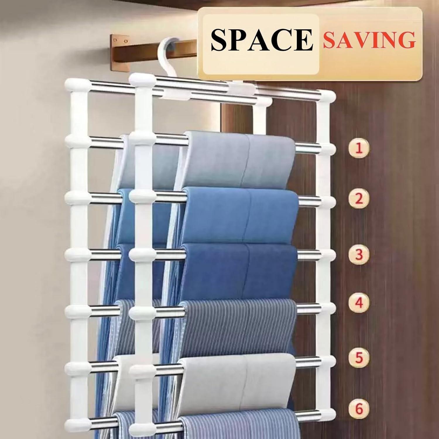 Multi-Layer Home Use Seamless Pants Hanger, Foldable Clothes Rack Space Saving Closet Organizer, Multifunctional Hanger, Durable Storage Solution