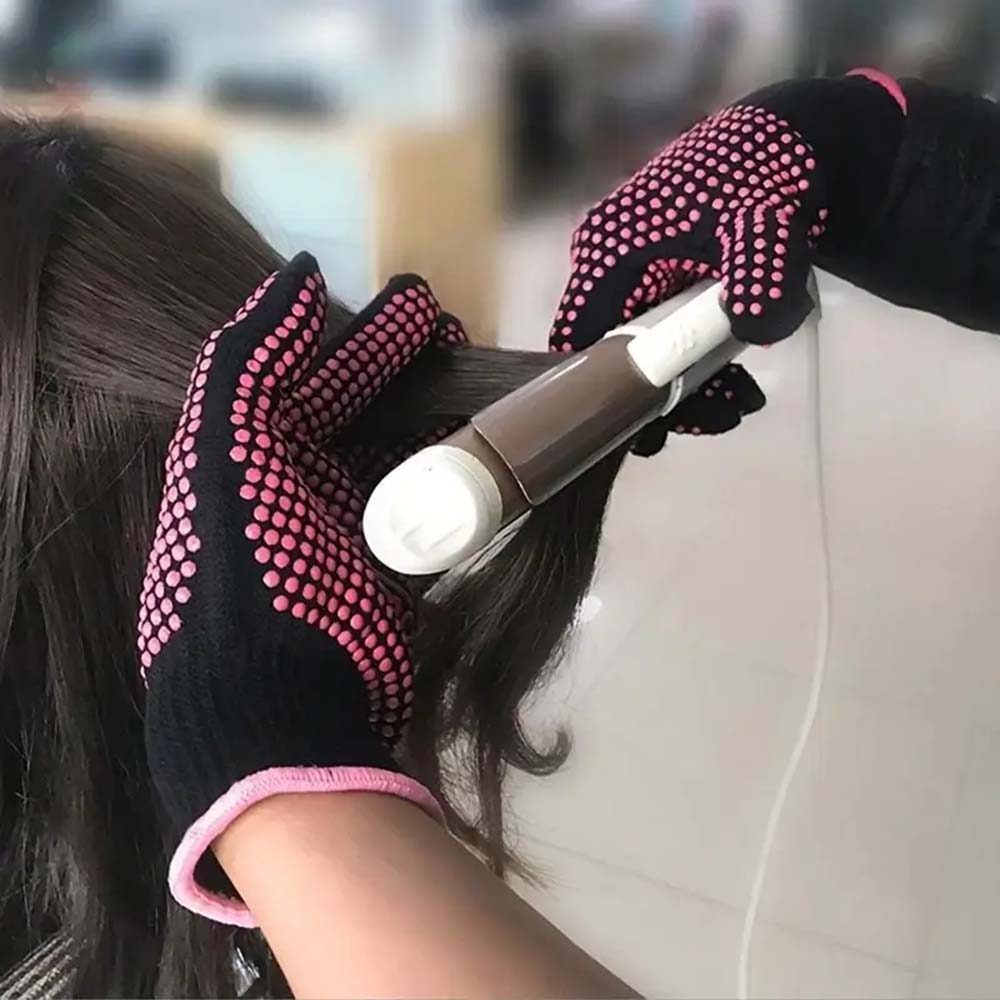 2Pcs Double-Sided Beaded Gloves - PVC Anti-Slip Hair Styling Gloves For Curly And Straight Hair, Durable Woven Fabric - Heat Insulated Gloves