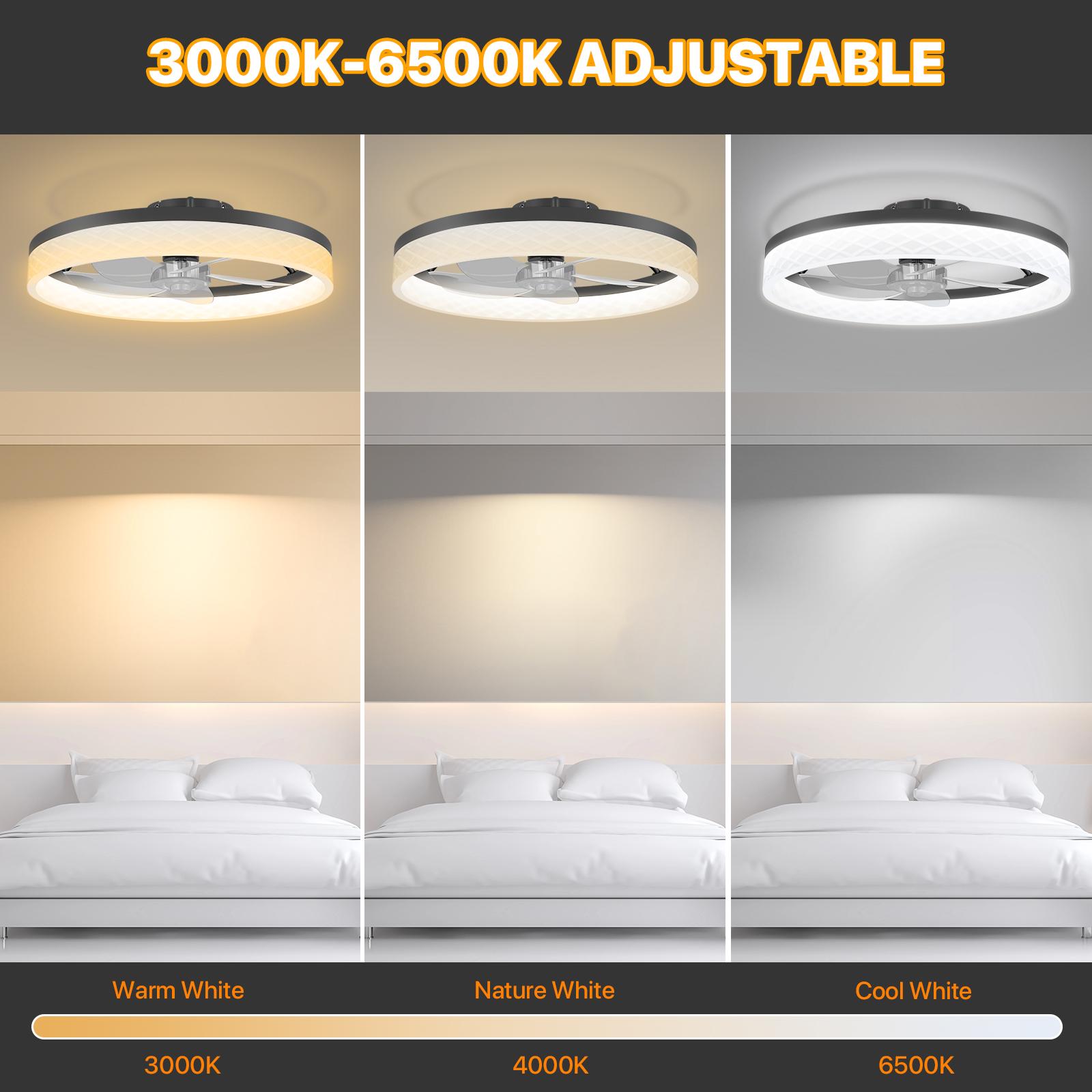 HYPERLITE Ceiling Fans with Lights - 19.7 Inch Flush Mount Ceiling Fan with Remote, 6 Wind Speeds, Reversible DC Motor, Dimmable LED Light with 3 CCT, Modern Ceiling Fan for Bedroom, Kitchen, Black,White,Adjustable Rgb Lighting,Jumpstart newyear HYPERLITE Ceiling Fans with Lights - 19.7 Inch Flush Mount Ceiling Fan with Remote, 6 Wind Speeds, Reversible DC Motor, Dimmable LED Light with 3 CCT, Modern Ceiling Fan for Bedroom, Kitchen, Black,White,Adjustable Rgb Lighting,Jumpstart newyear