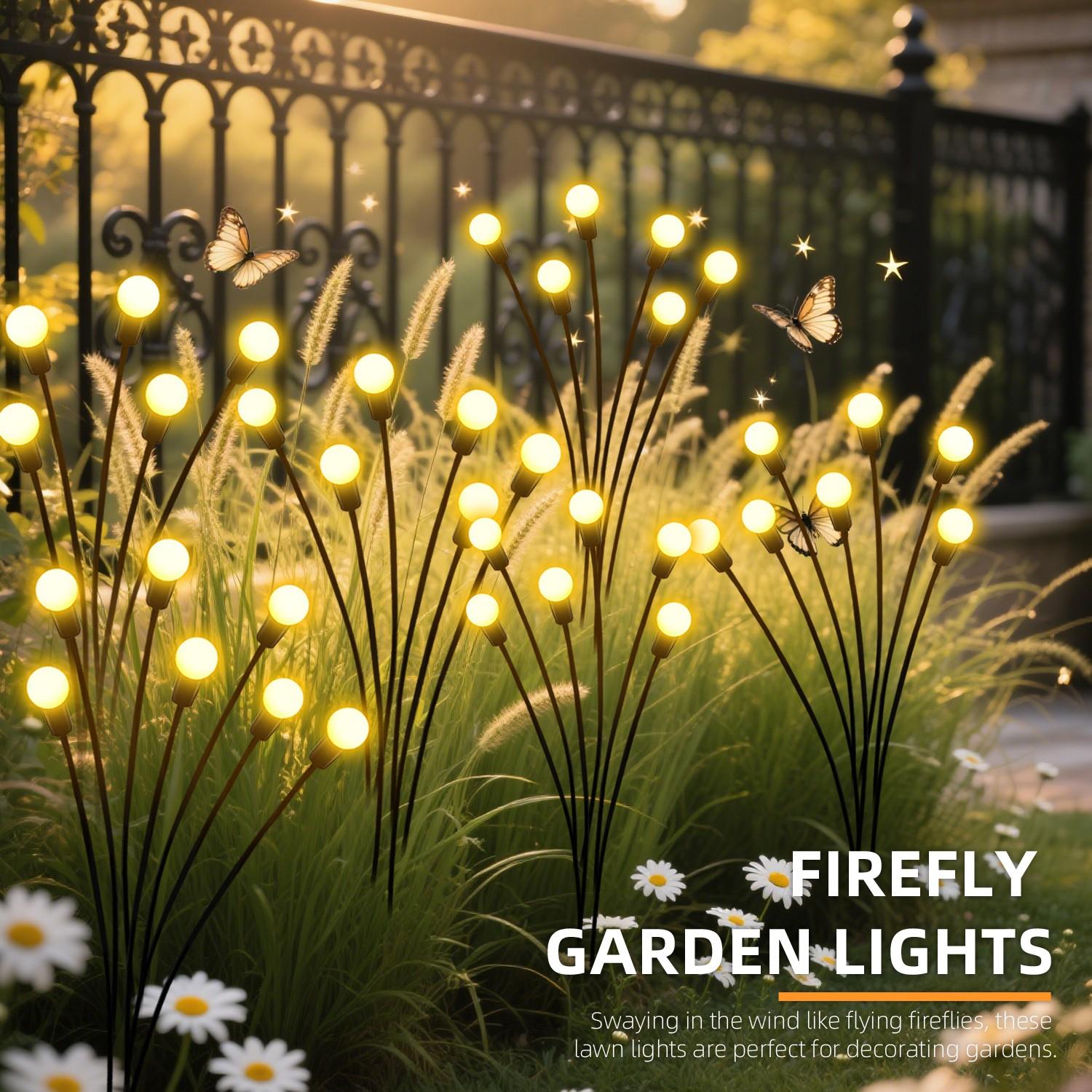 Solar Garden Lights 2-Pack, 20-24 LED Firefly Twinkle Lights, Auto On/off Day/night, Lawn Path Yard Wedding Party Christmas Gift