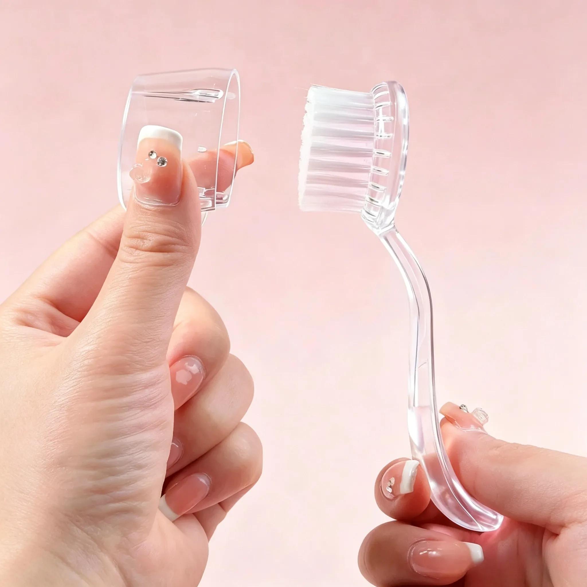 1pc/4Pcs Round Head Acrylic Nail Dust Brush With Cap Professional Manicure Pedicure Powder Cleaning Tools