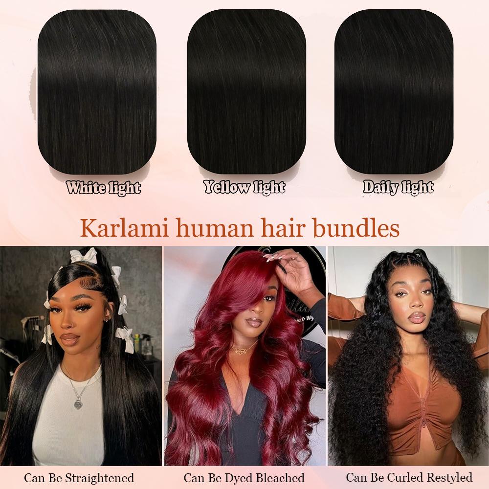 Karlami Hair Burmese Curly Bundles with Spriral End 3c4a Quick Weave Pixie Curly Bundles Human Hair 14-30inch Loose Deep Wave 100% Virgin Body Wave Bundles Sew in Extension Straight Bundles with 5x5 Closure Human Hair Bundles for Women Natural Black