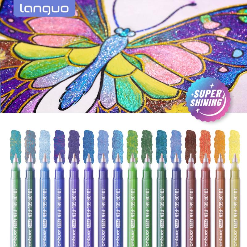 Super Shining Gel Pens,Glitter Gel Pens, 16Pack Colored Pens for Black Paper & White Paper, 1.0mm Point Pens, Large Capacity Ink Pens for Coloring, Writing, Drawing, Journaling, Note Taking,Journaling & Creative Art Supplies