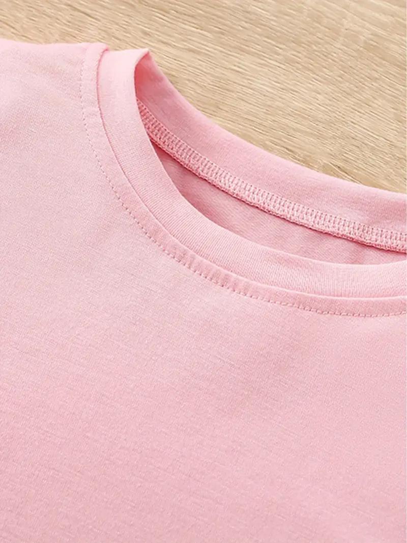 Kpop Hunter Girl Group New Year Hot Pattern Print Girls Casual Round Neck Loose Sports T-Shirt, Elastic Fabric, Kids Outdoor Indoor Activities