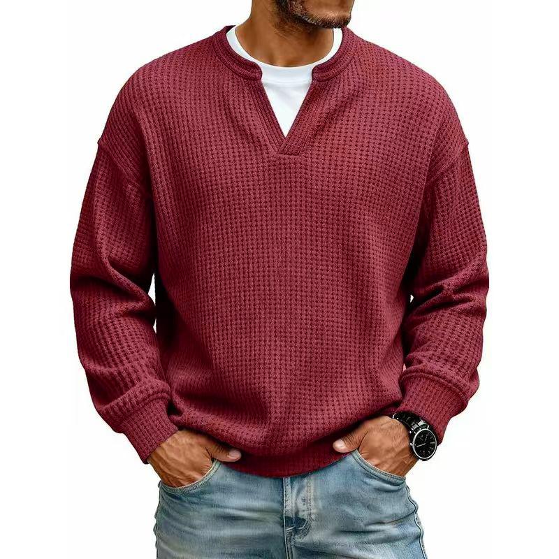 Textured men's waffle-knit long-sleeve shirt
