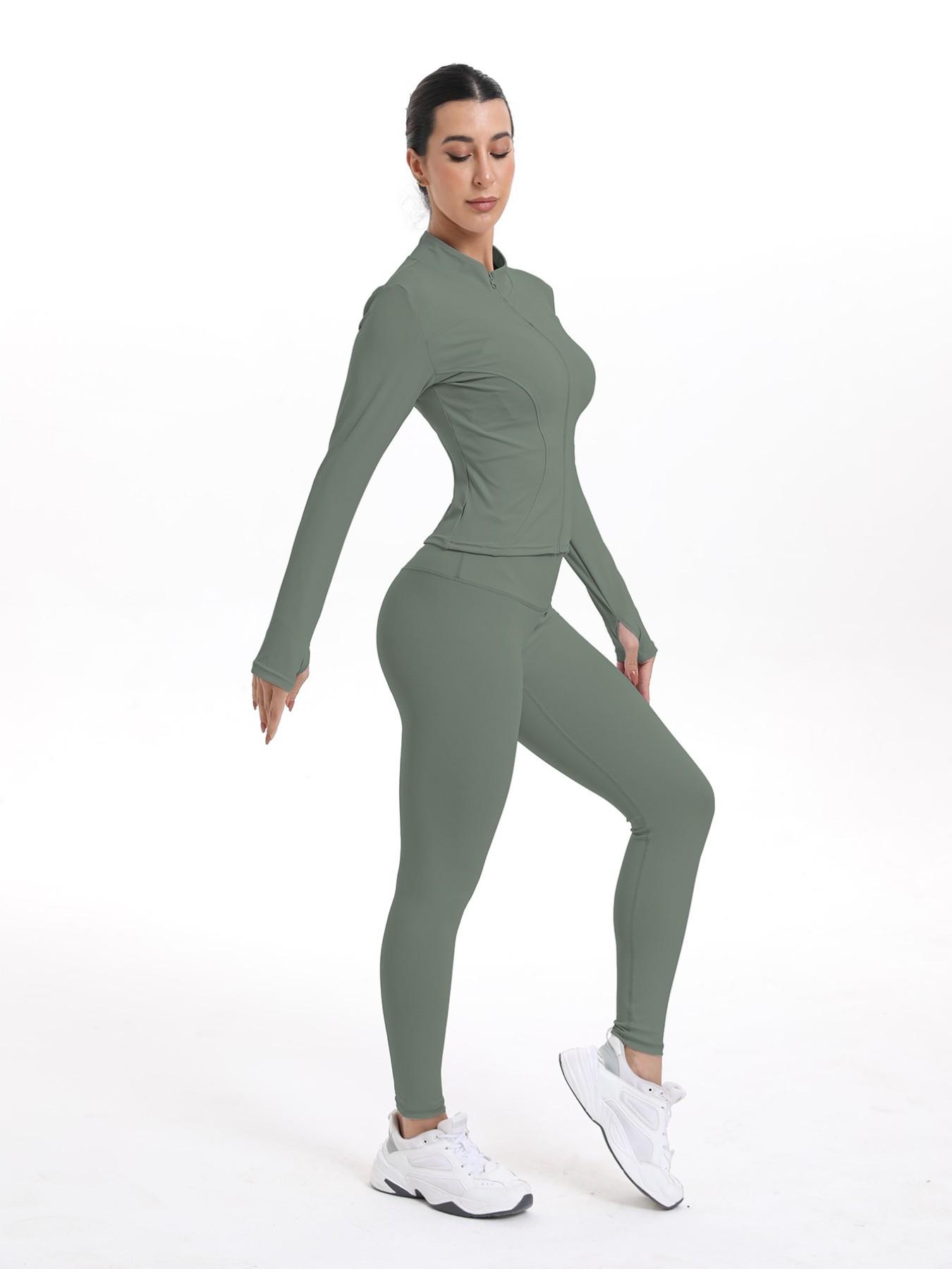 Women's Sporty Quick-Dry Two-Piece Set, New Fashion Slim Fit Yoga Pants, High Elasticity Long Sleeve Top, 12 Colors Available