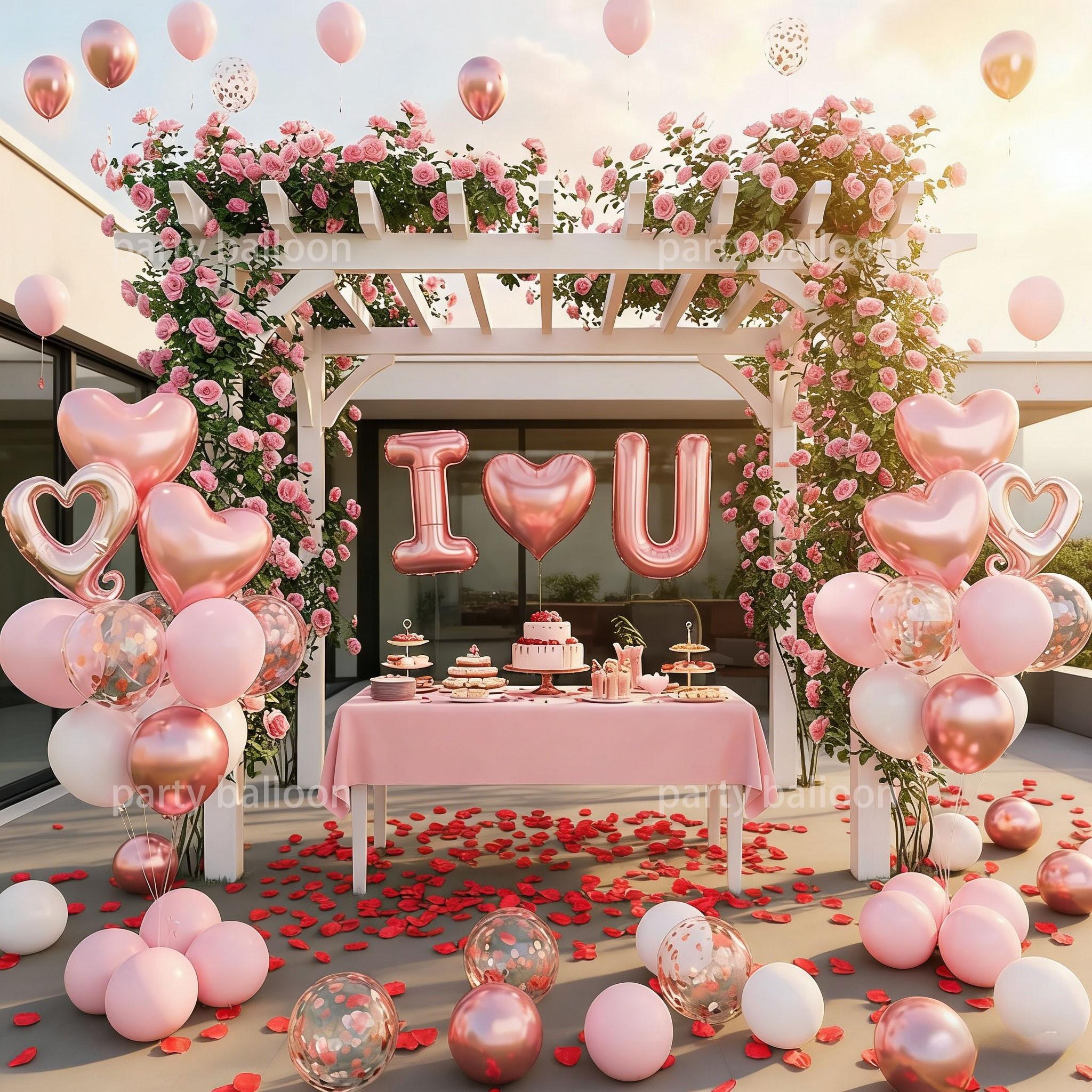 83 Piece Valentine's Day Rose Balloon Set, Romantic Decor for Weddings, Anniversaries, Cafes, Gardens, Proposal Scenes