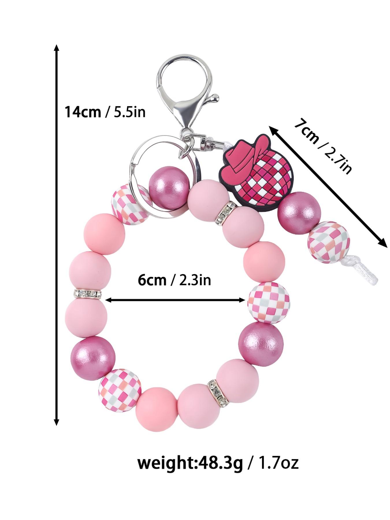 Cowboy Hat Disco Ball Beaded Keychain, Bow Checkered Silicone Wristlet, Y2K Style Bag Charm, Handmade Anti-Lost Keychain