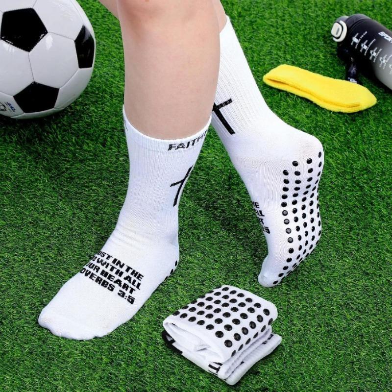 6Pcs(3Pairs) Unisex Athletic Grip Socks - Anti-Skid Rubber Performance Socks with Christian Cross Bible Motifs, Soft Stretch Comfort, Power Grip for Football, Basketball, 4-Season Sports Wear, Rubber Sports Socks