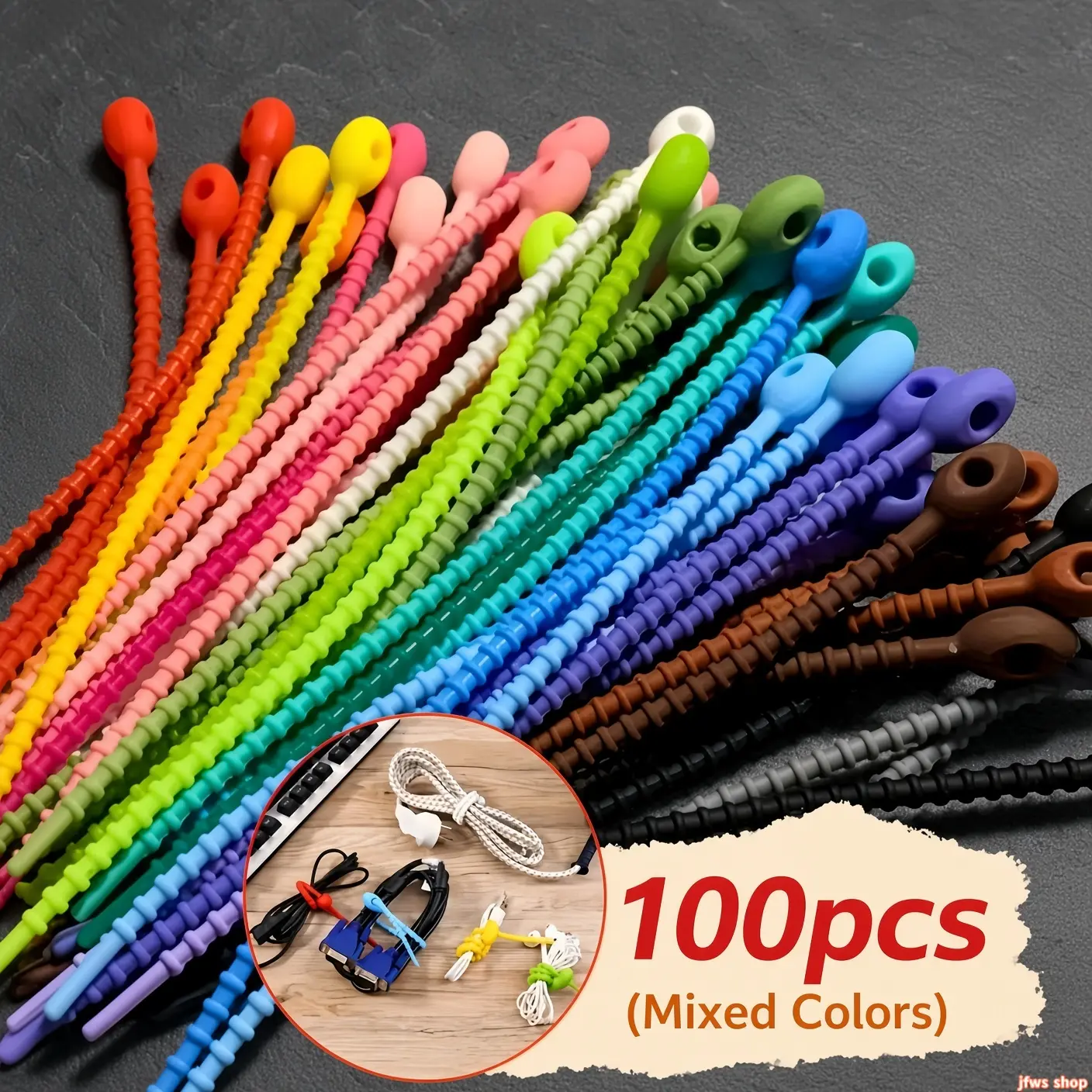 100-Pack Reusable Silicone Cord Organizers, Multi-Purpose Twist Ties & Cable Management Clips – Food Bag Sealers, Earphone Wraps, Desk Wire Tidy Kit (Assorted Colors, 12cm)