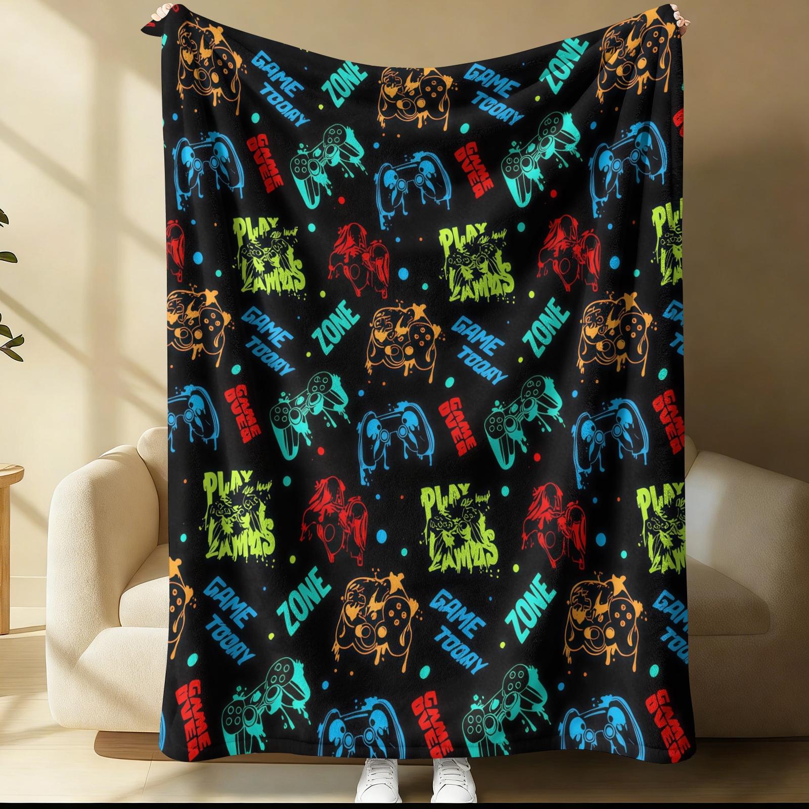 Multi-Style Gamer Throw Blanket, Soft Skin-Friendly Plush, Lightweight Cozy, Video Game Controller Print, for Couch Bed Office, All Seasons, for Boys Girls Teens, Aesthetic Room Decor