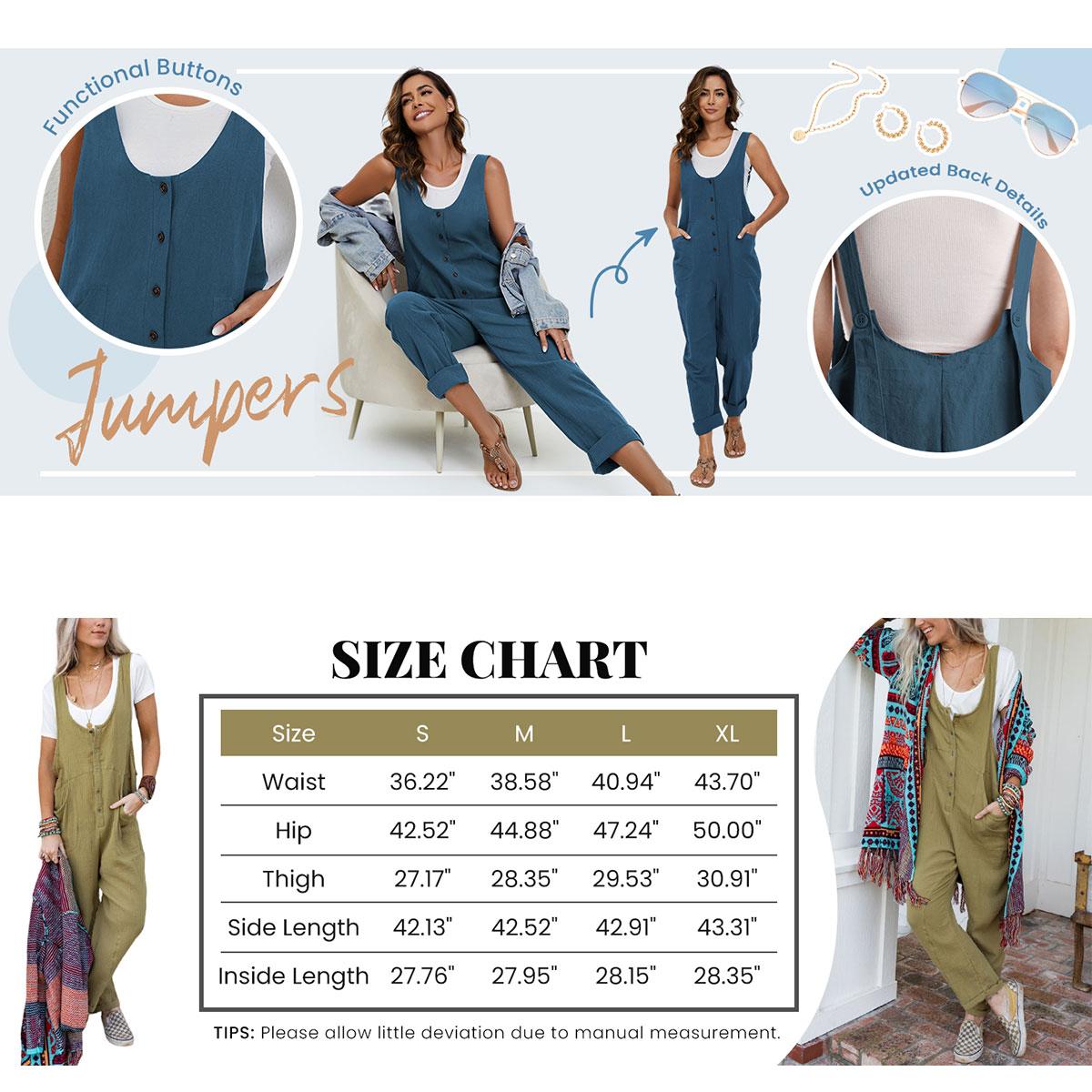 YeeZaa Women's Overalls Linen Cotton Jumpsuit Loose Casual Pullover with Pockets