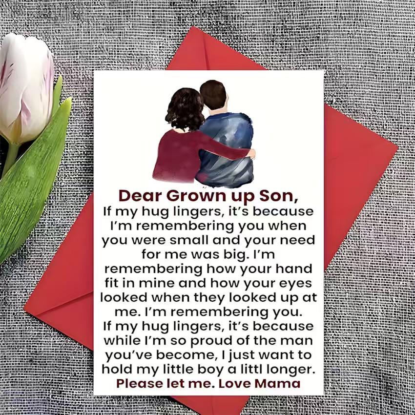 1/3/7pcs  Heartfelt Mother to Grown Up Son Greeting Card, Emotional Love Letter Card with Parent-Child Illustration, Perfect Gift for Son's Birthday, Graduation, Christmas, Mother's Day, Blank Inside for Personal Note