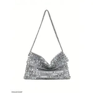 Handmade Gold Sequin Dinner Shoulder Bag, Retro Fashionable Design, Multifunctional Casual Accessory For Daily Commuting, Shopping & Dating