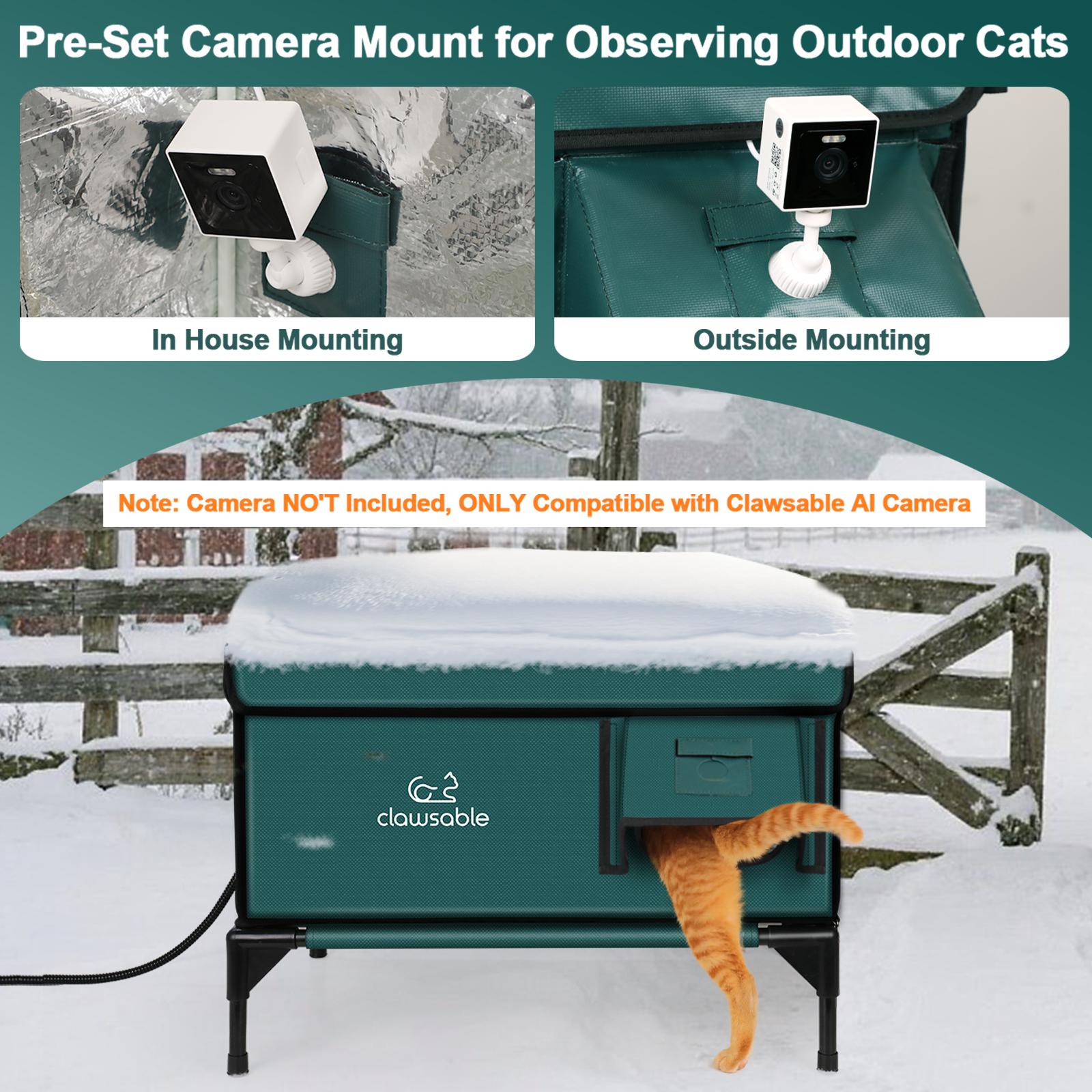 Clawsable Indestructible Heated Cat House for Outdoor Winter, 100% Waterproof, Safe Escape Door, Fully Insulated Outdoor Cat Shelter with Heater for Feral Barn Cats and Kittens