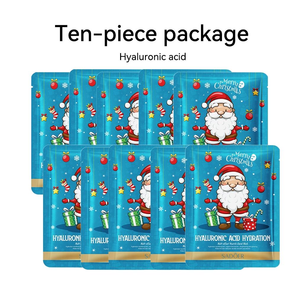 10 Pack Christmas Face Mask 25g Hyaluronic Acid Moisturizing Nourishing Skin Care Daily Skincare Products