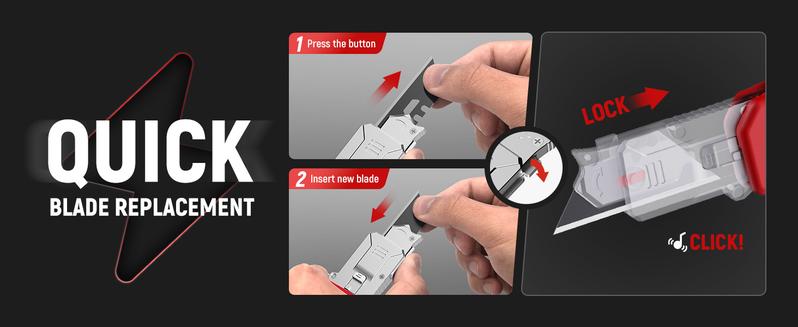 KAIWEETS Utility Knife Scraper,  2-in-1 Folding Box Cutter with Blade Storage,Retractable Design, Heavy Duty Zinc Alloy Body, Folding Knife, SK2 Black Blades replacement, DIY Tool,EDC Tool for Home, Office