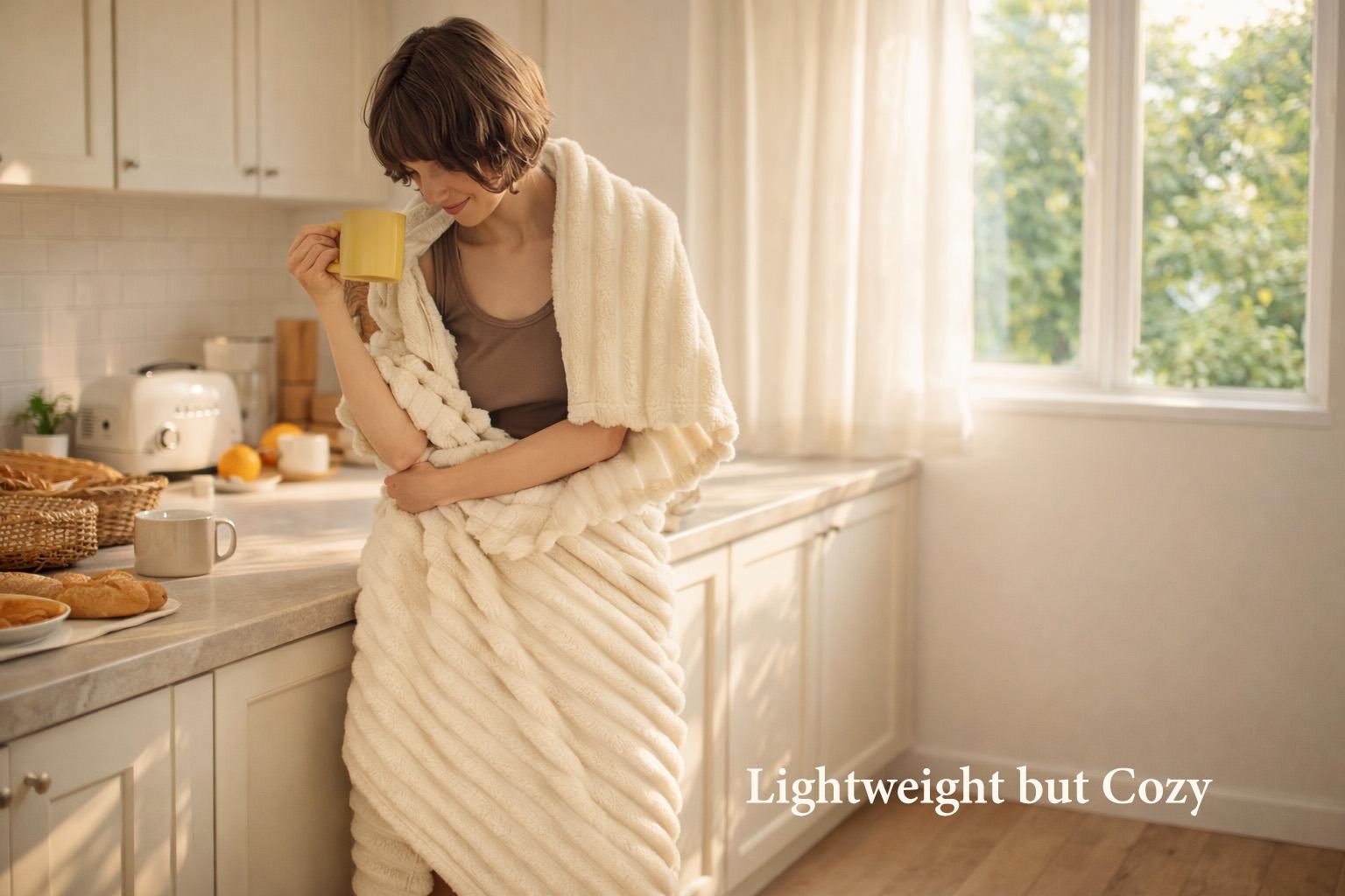 Raybee Cozy Soft Blankets - Faux Rabbit Fur Striped Throw Blanket for Couch, Travel,Office,Courtyard,Home Bedroom Decor Plush Outdoorfun,Flannel Throw Blanket,Perfect Gift Ideal