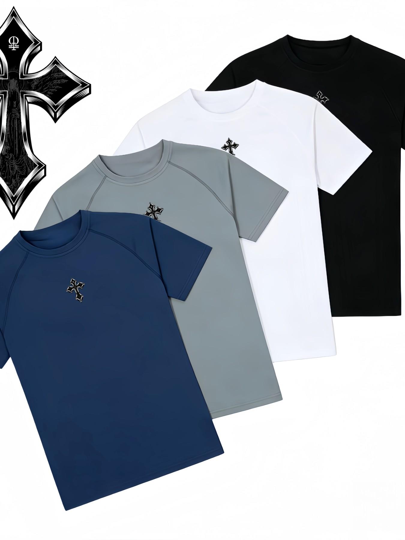 Four-Piece Men's Quick-Dry Short Sleeve Gym Training Wear, Cycling, Comfortable and Breathable, Ideal for Workouts and Outdoor Activities