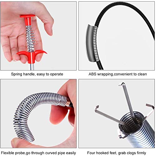 Bendable Hose Pickup Aid Tool for Trash Pickup, Home Sinks, Drains, Toilets, Flexible Gripper Picker Tool with 4 Claws (78.74 Inch)