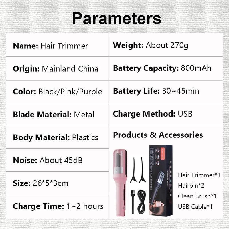 Type-C Rechargeable Split End Hair Trimmer, Portable Wireless Hair Trimmer, Hair Care Tool for Home and Outdoor Travel