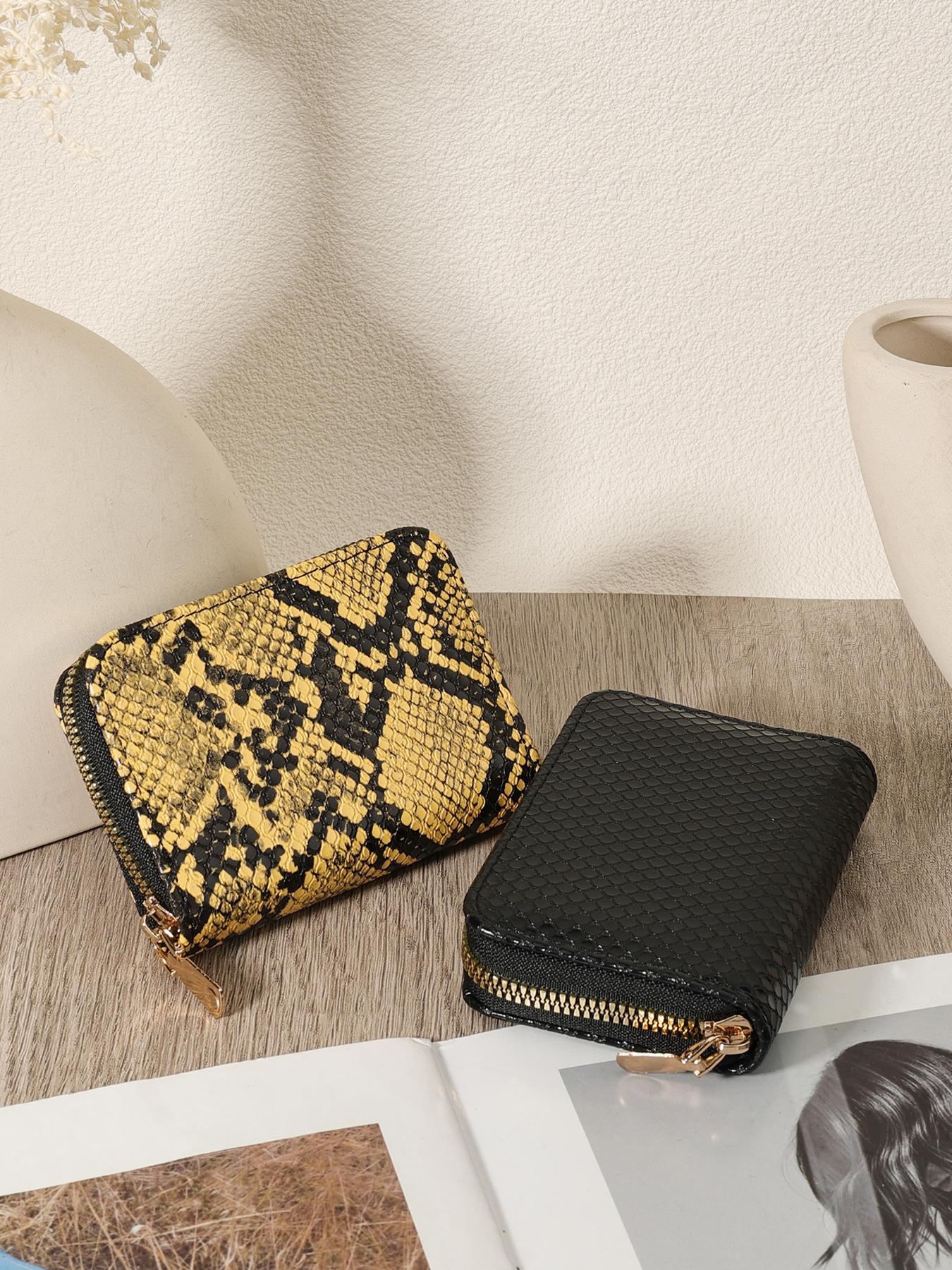 Fashionable Snakeskin Print Short Wallet, Casual Versatile Zipper Card Holder, Simple and Casual Multi Slot Wallet for Women & Girls