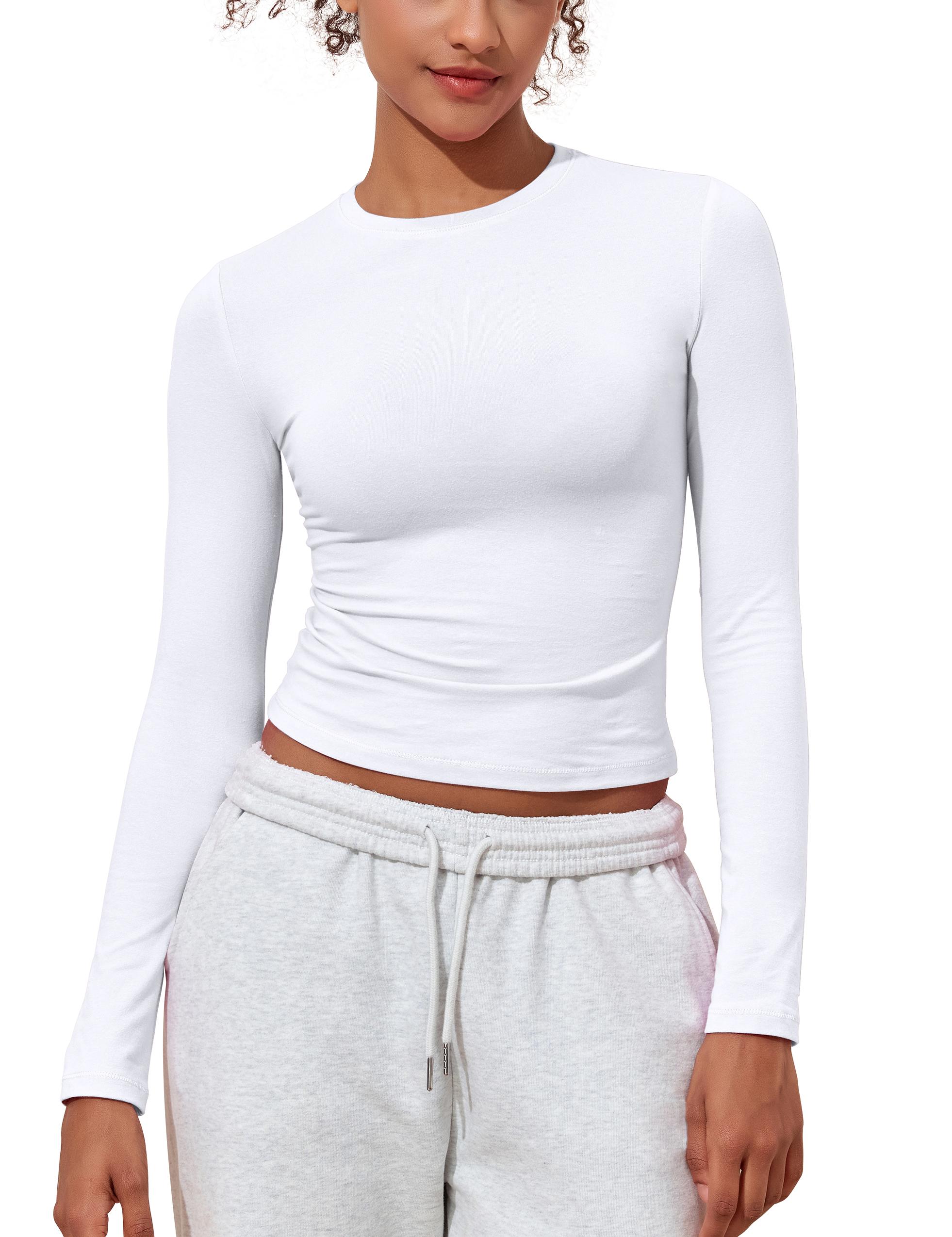 Hilor Women's Long Sleeve T Shirts Crew Neck Tight Fitted Tee Tops Basic Going Out Tops Crop Y2K Clothes