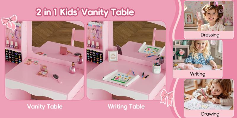 Topwin Blush Pink Dream Vanity Set/ Mirror & Free Throne Chair - 42-Slot Organizer Makeup Dressing Desk