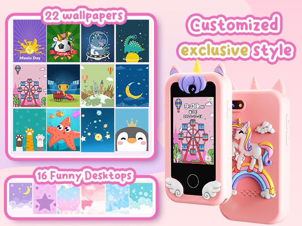 KOKODI Toy Smartphone Toy, Unicorn Gift, Touch Screen MP3 Player Learning Toy with 4G SD Card with Camera, Birthday Gift