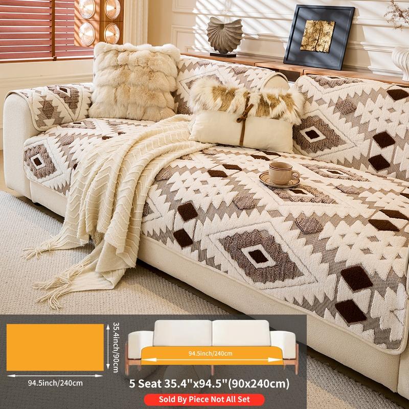 Plush Anti-Slip Dustproof Cat Scratch Sofa Cushion Cover, Reusable All-Purpose Winter Mat, Warm Plaid Design, Sofa Couch Protector, Home Decor, Sofa Slipcover