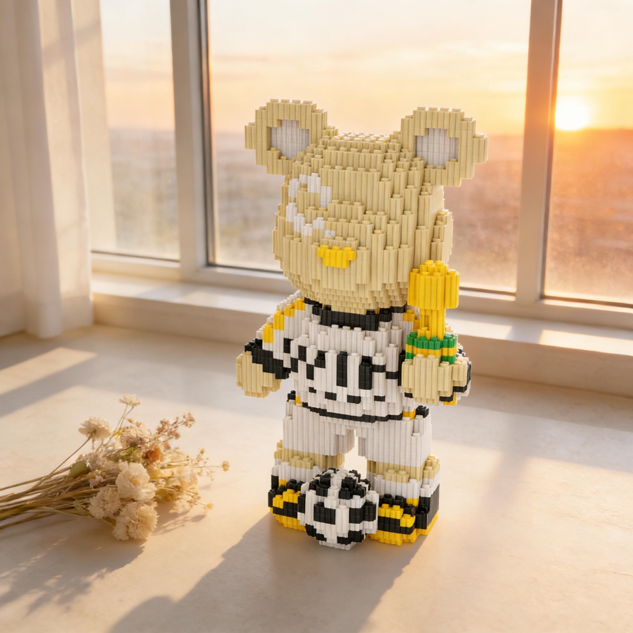 Ball Uniform Lucky Bear 3D Puzzle Building Block, Home Office Decor, Party Decoration, Ideal Gift, Handmade Craft, Collectible Statue