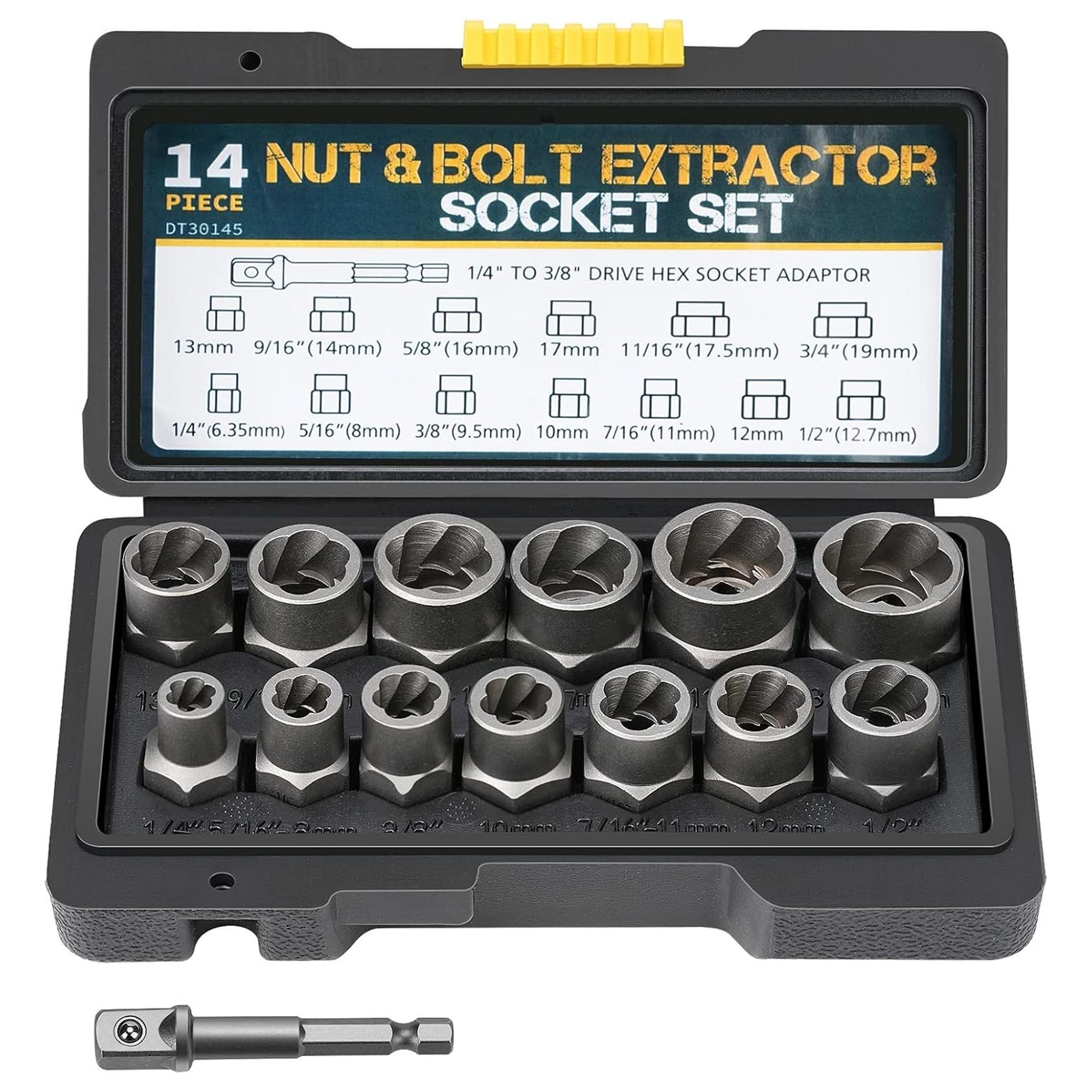 High-Impact 14-Piece Bolt Extractor Set, Stripped Screw Removal Tools, Anti-Slip Design, Magnetic Toolbox, Ideal for Automotive Rusted Screw Repair, Professional Thread Restoration Kit, Durable Extraction Tools for DIY