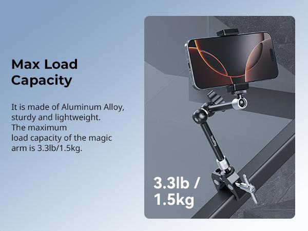 SmallRig Clamp w/ 1/4" and 3/8" Thread Holes, 9.8 Inches Adjustable Friction Power Articulating Magic Arm with Phone Holder for iphone17 Pro/MAX,Action Cameras, Smartphones, LCD Monitor/LED Lights - 5326