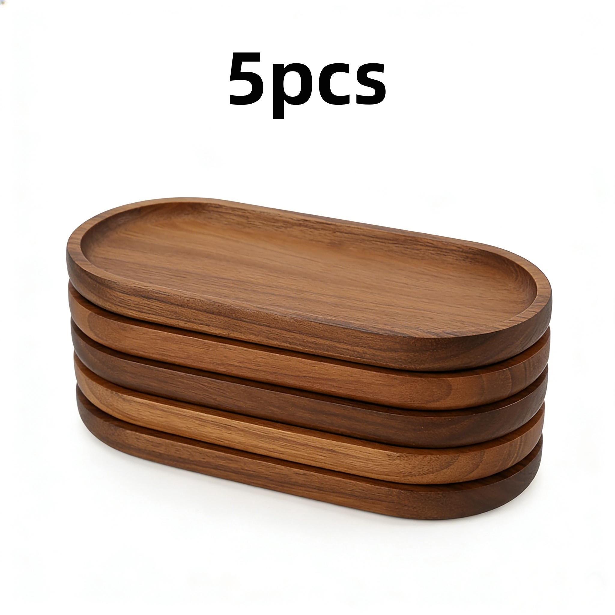 Set of 5 Teak Wood Trays (11.5 X 4 Inches), Cold Platter, Food Tray, Bread Basket, Oval Tray, Ideal for Parties, Afternoon Tea, Bar, Cafe, Restaurant