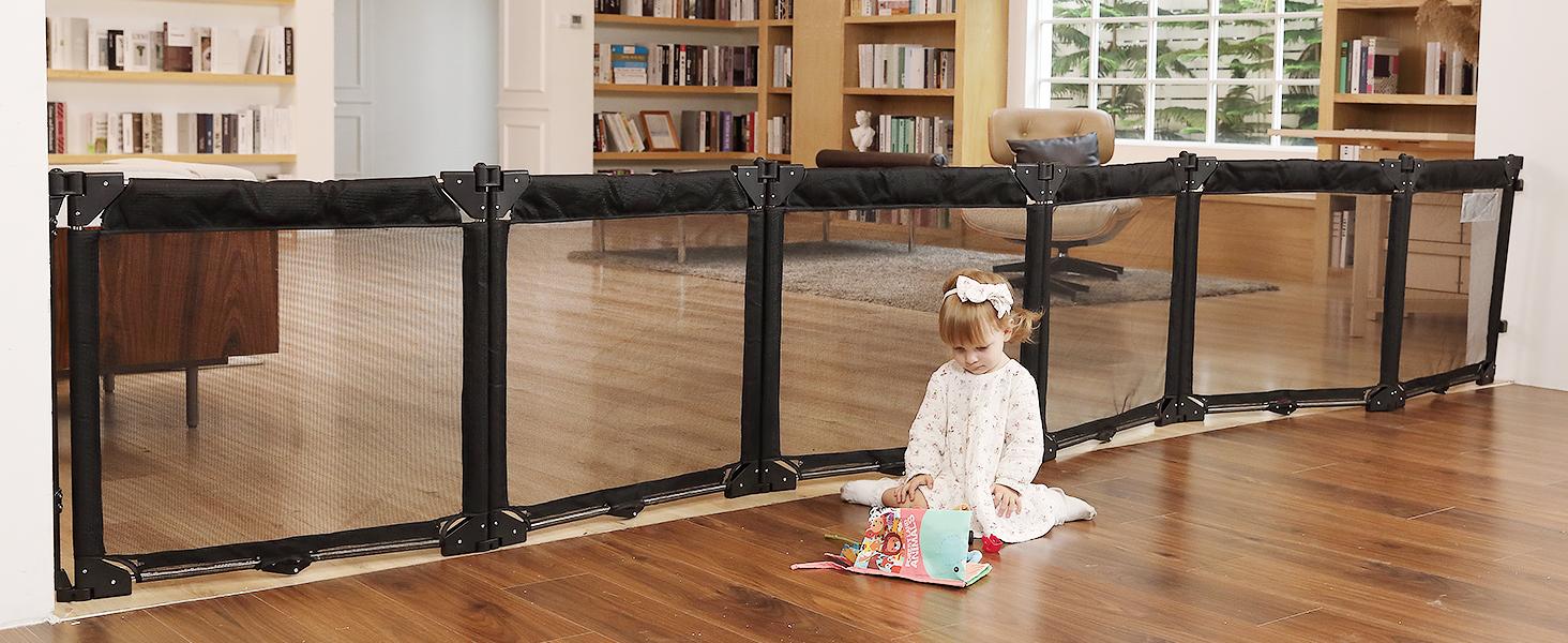 Extra Wide Baby Gate Playpen with Heat-Resistant Mesh,3 Panel Foldable Baby Fence,Indoor/Outdoor Safety Barrier,Dog Playpen & Fireplace Gate