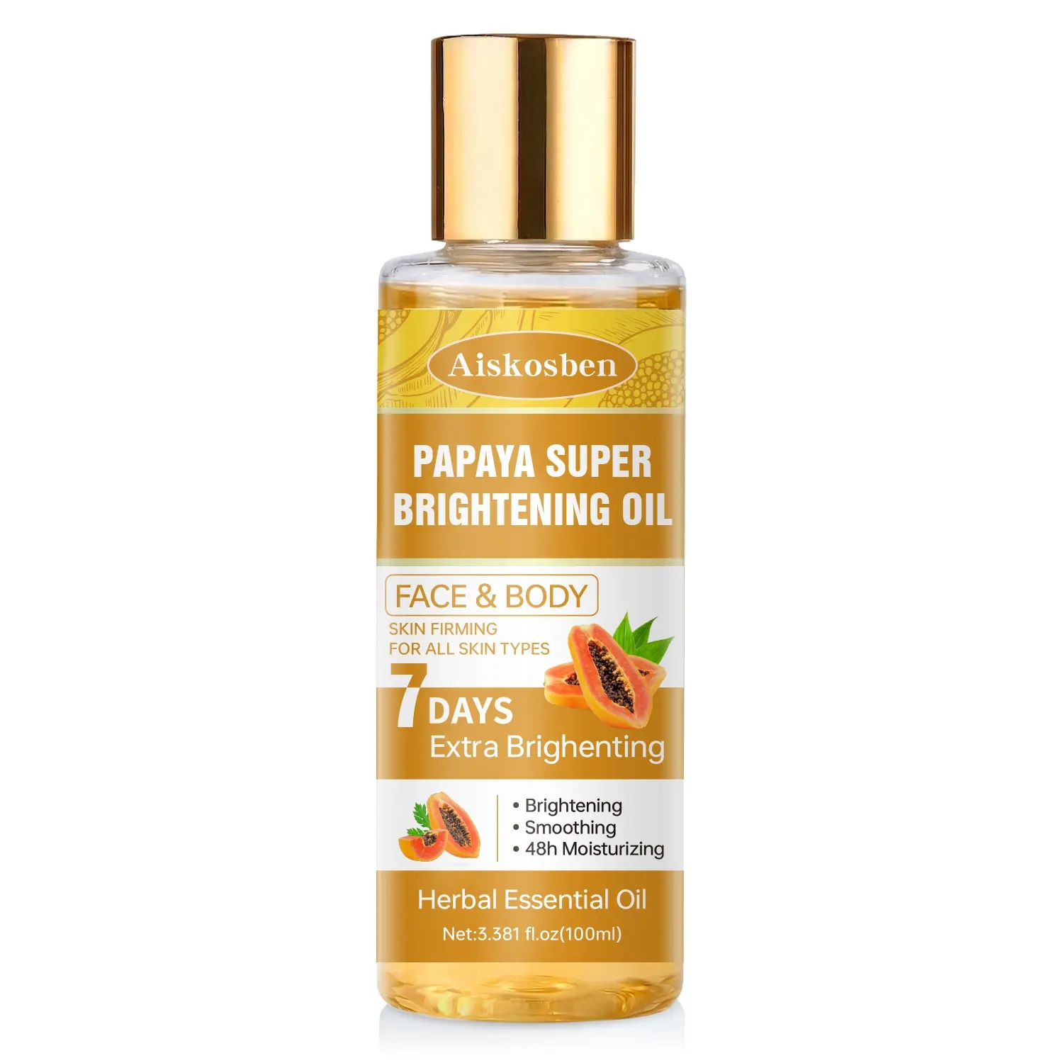 Aiskosben Papaya Firming Brightening Moisturizing Essence Oil, Contains Retinol + Vitamin C, Improves Fine Lines, Hydrates 48 Hours, Advanced Face Serum Brightening Serums, Brightening Anti Aging, Anti Wrinkle Essence, 100ML