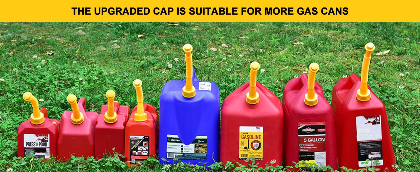 Gas Can Spout Replacement Kit – 3 Flexible Nozzles For 1/2/5/10 Gallon Cans, Upgraded No-Spill Design With 2 Vent Cap Types & Drill Bit