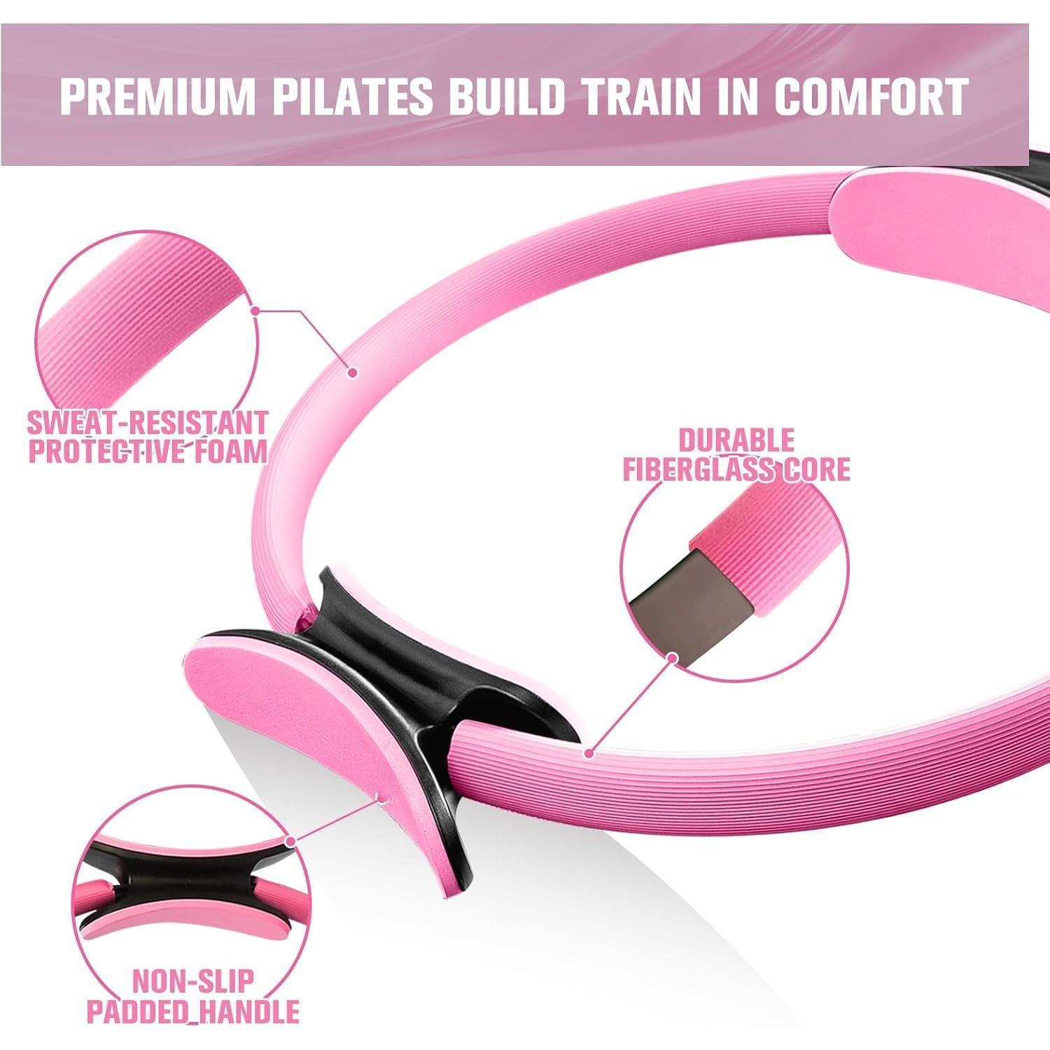 Pilates Kit - 14 Inch Pilates Ring Magic Circle with Pilates Ball, Resistance Bands & Yoga Strap, Pilates Equipment for  Workout Toning , Arms and Core (Black/)