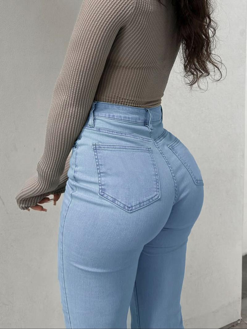 Women's High Waist Flare Jeans, Button Fly Casual Denim Jeans, Slim Fit Comfortable All Season Wear, Perfect for Daily Use