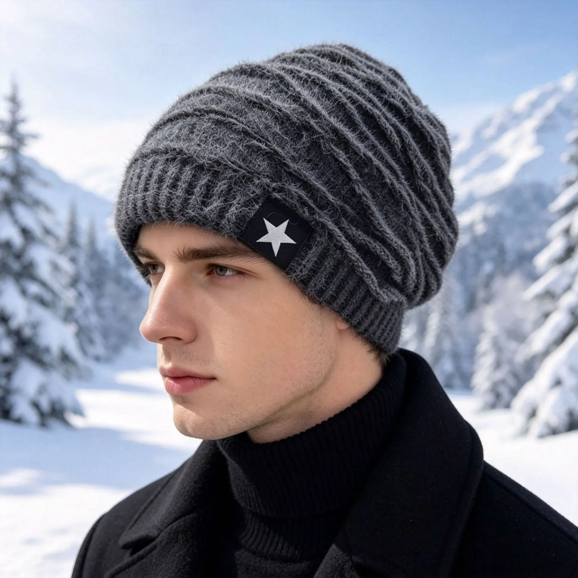 New Unisex Winter Outdoor Slouchy Beanie – Thick, Fleece-Lined, Faux Rabbit Fur Style – Trendy Euro-American Knit Hat