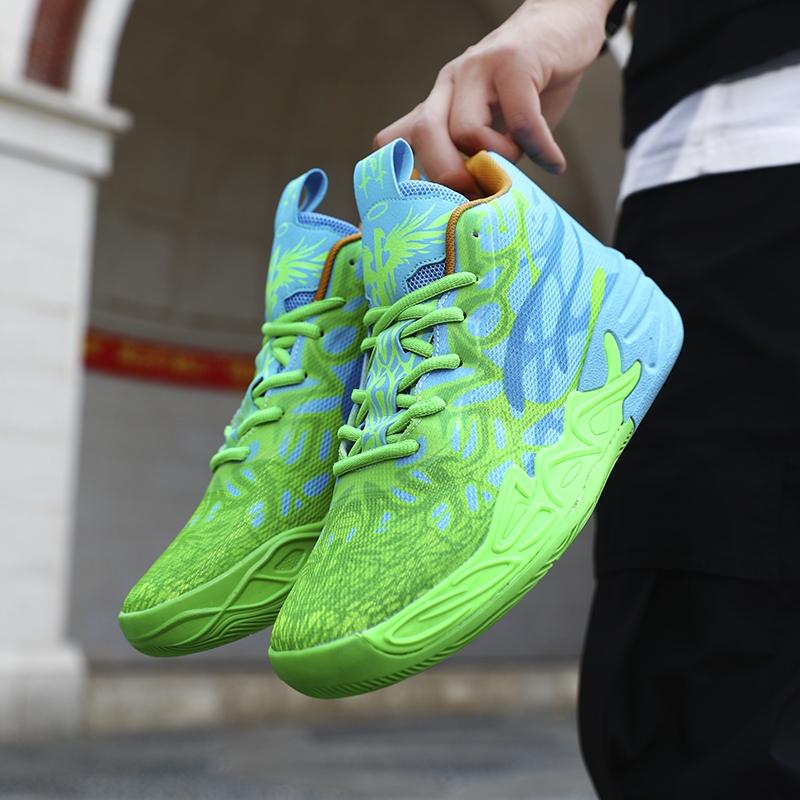1 Pair Fluorescent Pink Green Graffiti Parent-Child High-Top Basketball Shoes Art Sports Style Breathable Mesh Material Shock Absorption Ankle Protection For Basketball Training And Trendy Daily Outfit
