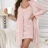 Women's Soft Velvet Plain Strap Nightdress Pj & Belted Robe Matching Set Outfit, Sexy Aesthetic Comfortable Fitted 2-Piece Pajama Suit, Casual Basic Loungewear Nightwear for All Seasons
