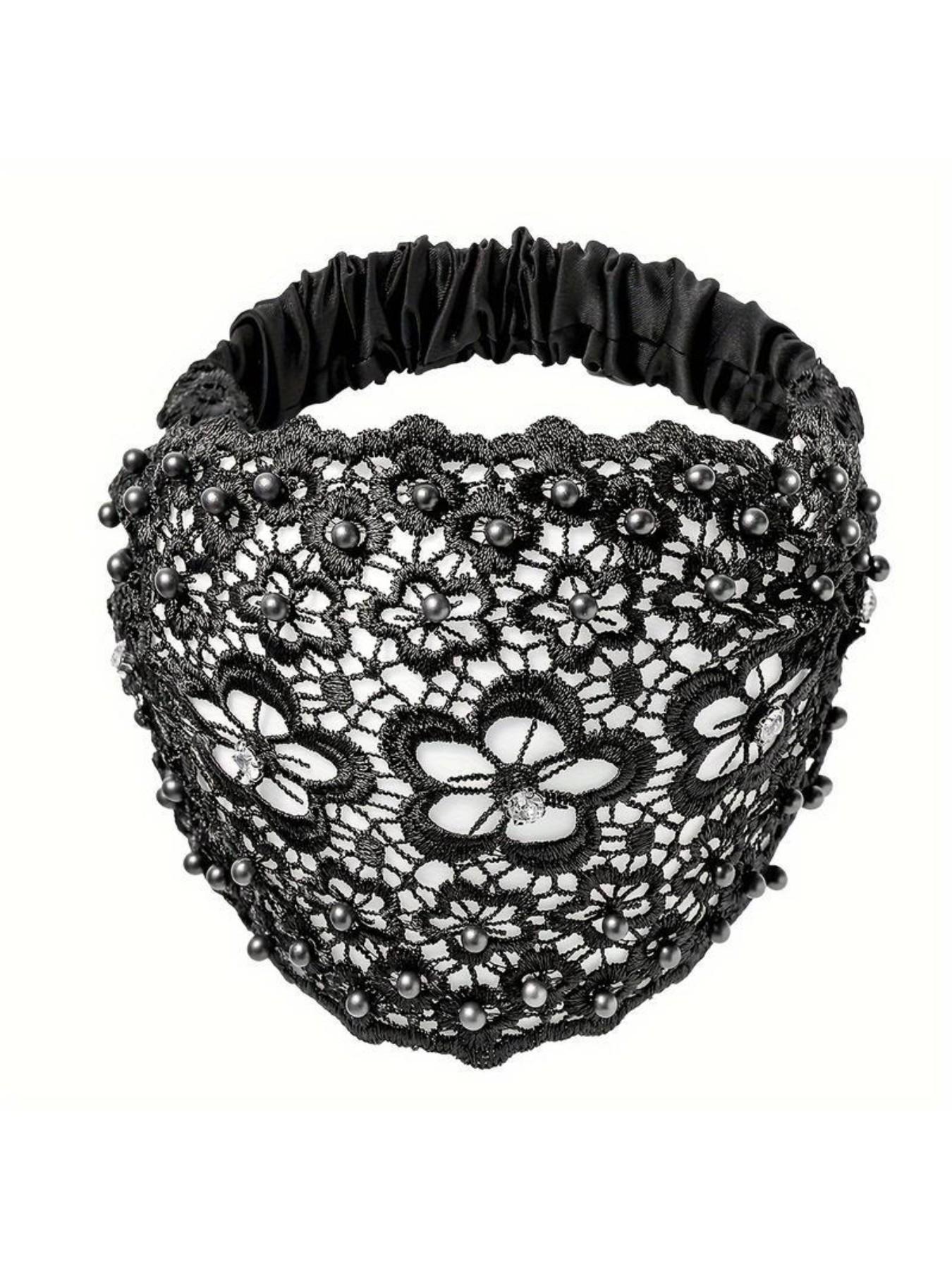 Elegant Lace Flower Headband Set, 3 Pcs Hollow Beaded Plum Blossom Hair Bands, Wide Strap Safety Hair Accessories for Women