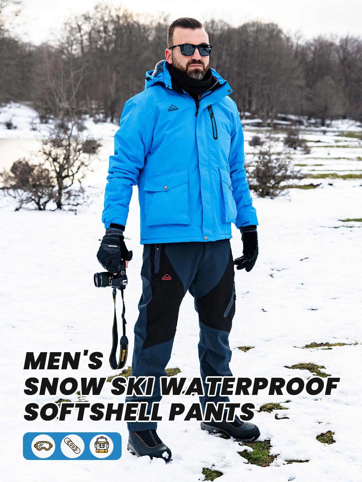 GOPUNE Men's Waterproof Pants Insulated Cold weather Hiking Winter Snow Ski Softshell Outdoor Pants Zipper Pockets Climbing Thermal Jogger Trousers Thermal Lined Jogger pants men