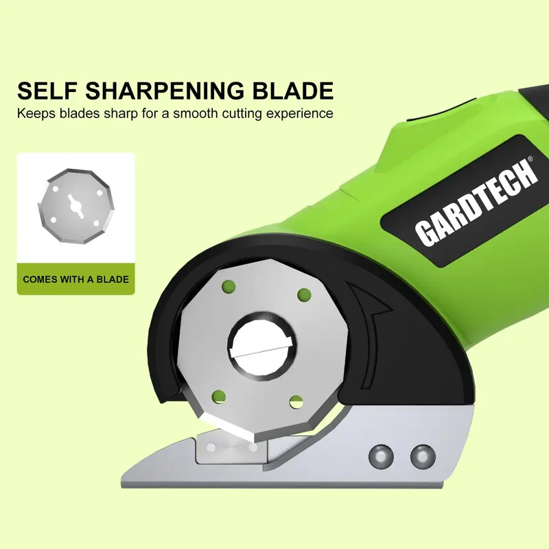 Gardtech Electric Scissors Cordless Rotary Cutter / Electric Box Cutter • Wireless Electric Scissors USB-Charging Electric Carton Cutter with Safety Lock • Fabric Scissors Electric Rotary Scissors for Cardboard, Carpet, Leather, Plastic • Sewing Tools