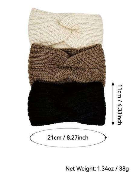 Women's Warm Knit Headband Set, Knotted Headband, Triple Knot Design, Classic Colors, Perfect for Autumn Winter Outdoor Daily Wear