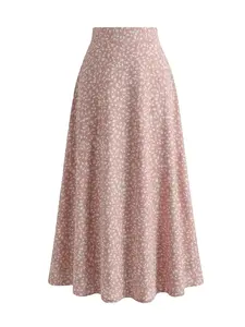 Women's High-Waisted A-Line Long Skirt, Loose Fit with Pockets, Floral Pattern, Perfect for Summer Vacation, Beach, Parties, Holidays