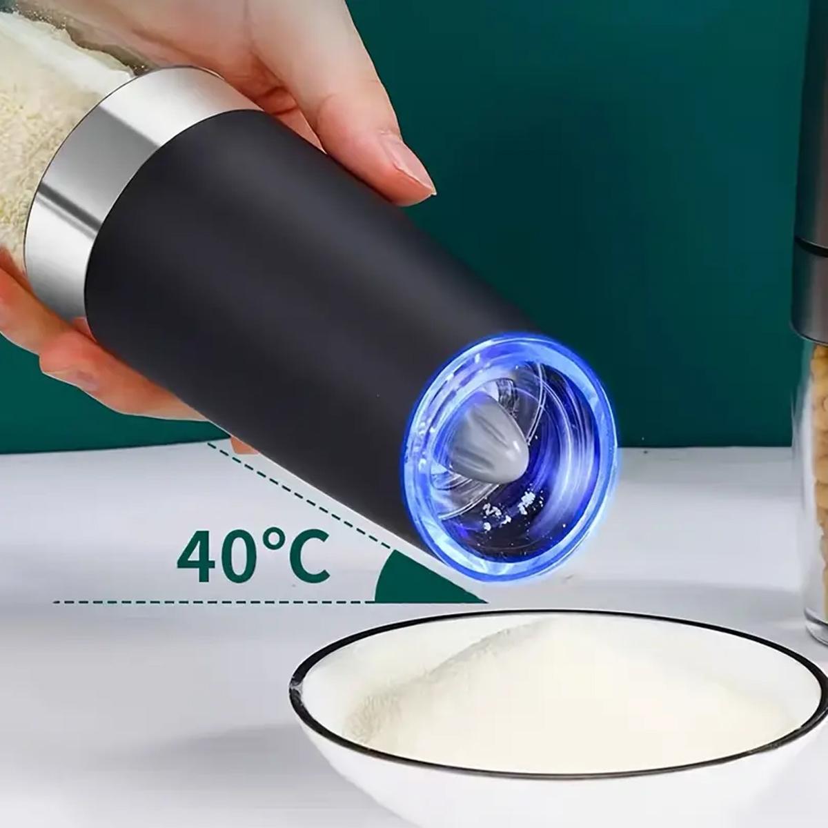 Stainless Steel Gravity Electric Pepper Grinder, Adjustable Coarseness Salt & Pepper Mill with LED Light, Salt Grinder with Brush(Without battery)